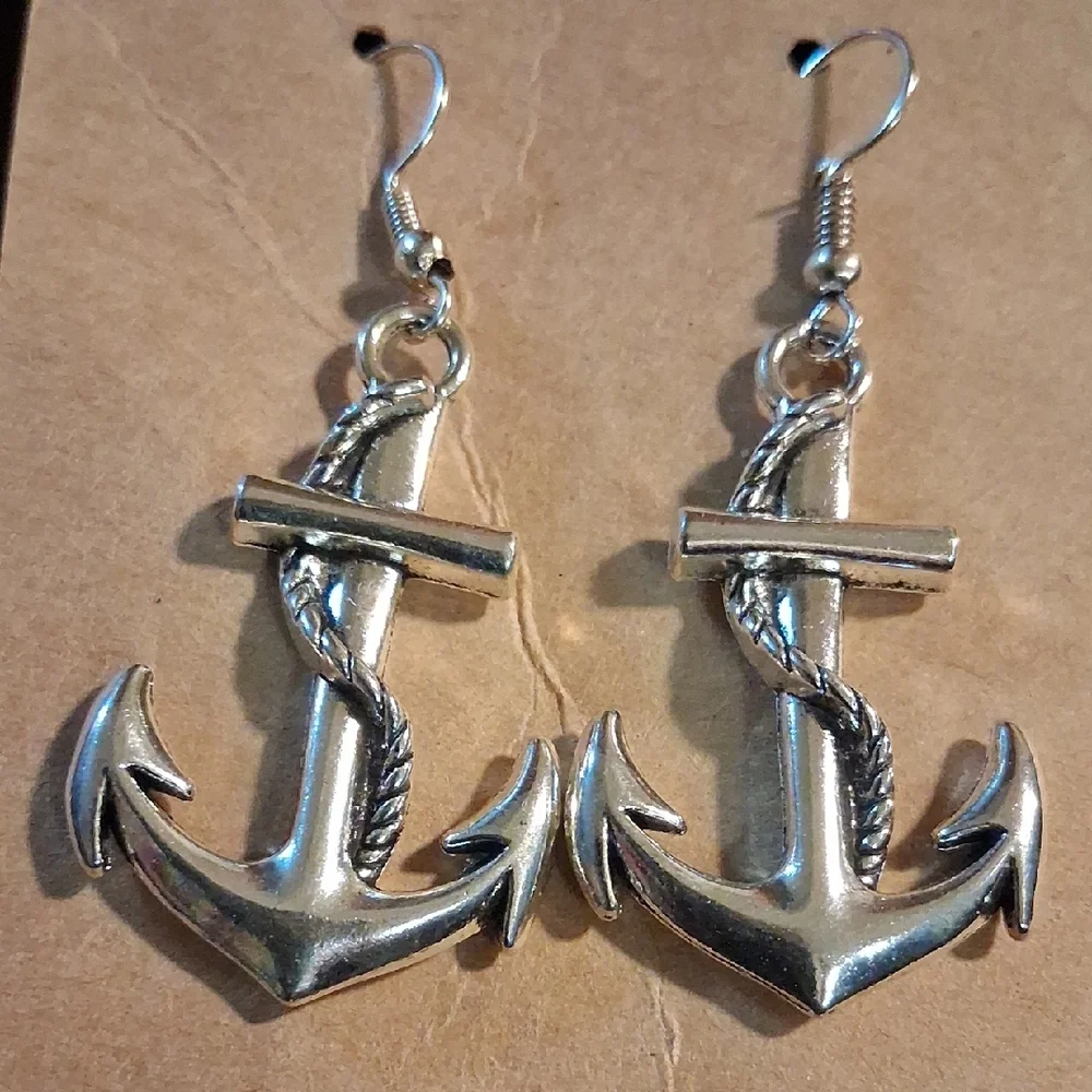 Nautical Silver Anchor Earrings